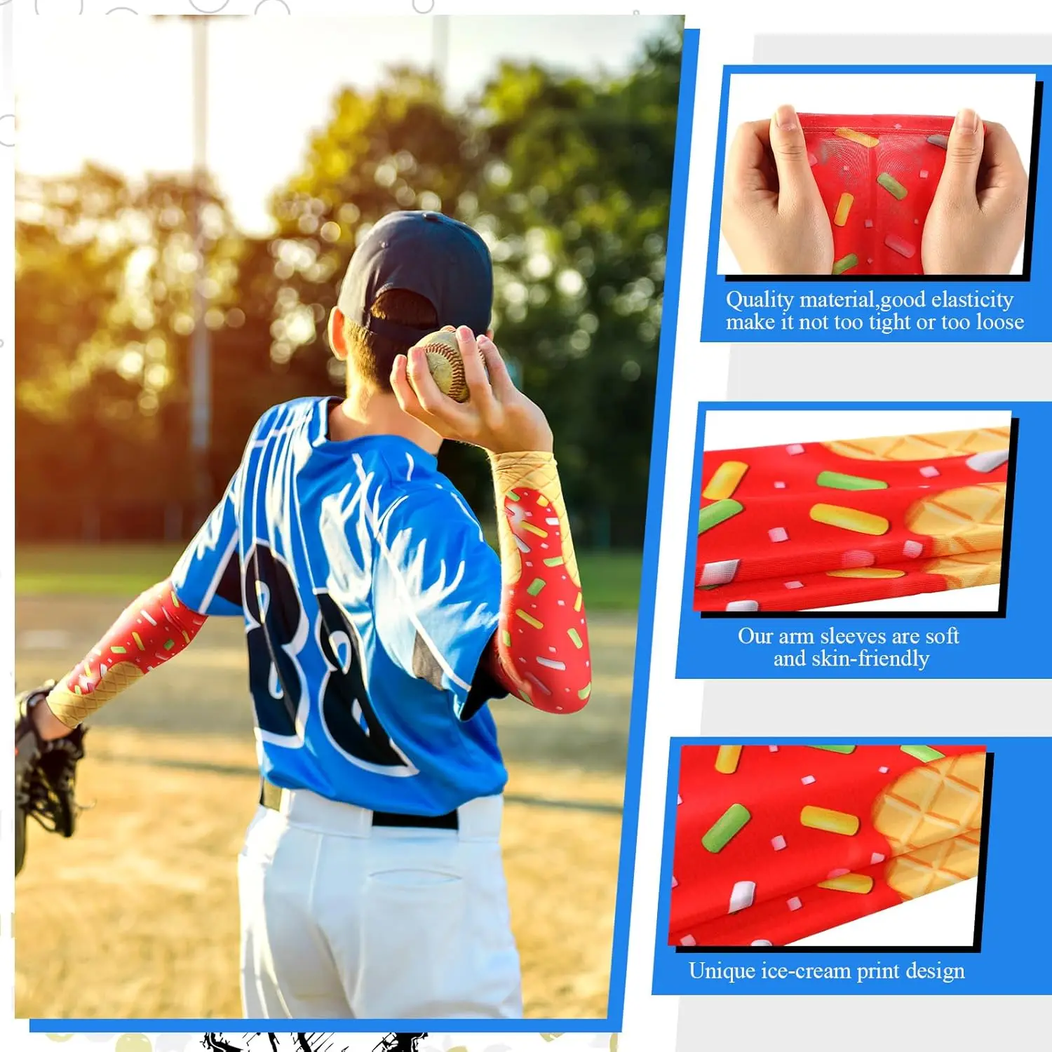 Youth/Adult Ice Cream Baseball Arm Sleeves - close-up view