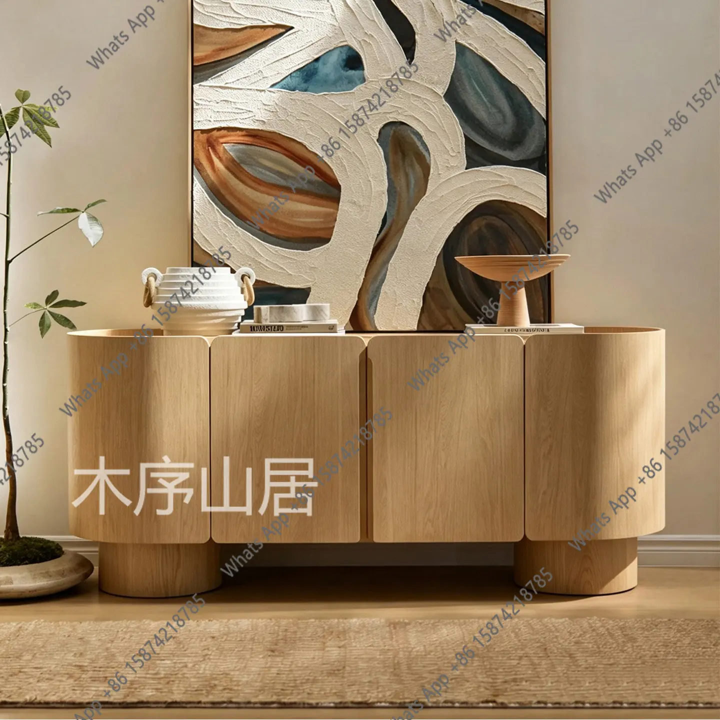 

Medieval solid wood dining side cabinet against the wall side cabinet retro modern and minimalist curved entrance cabinet