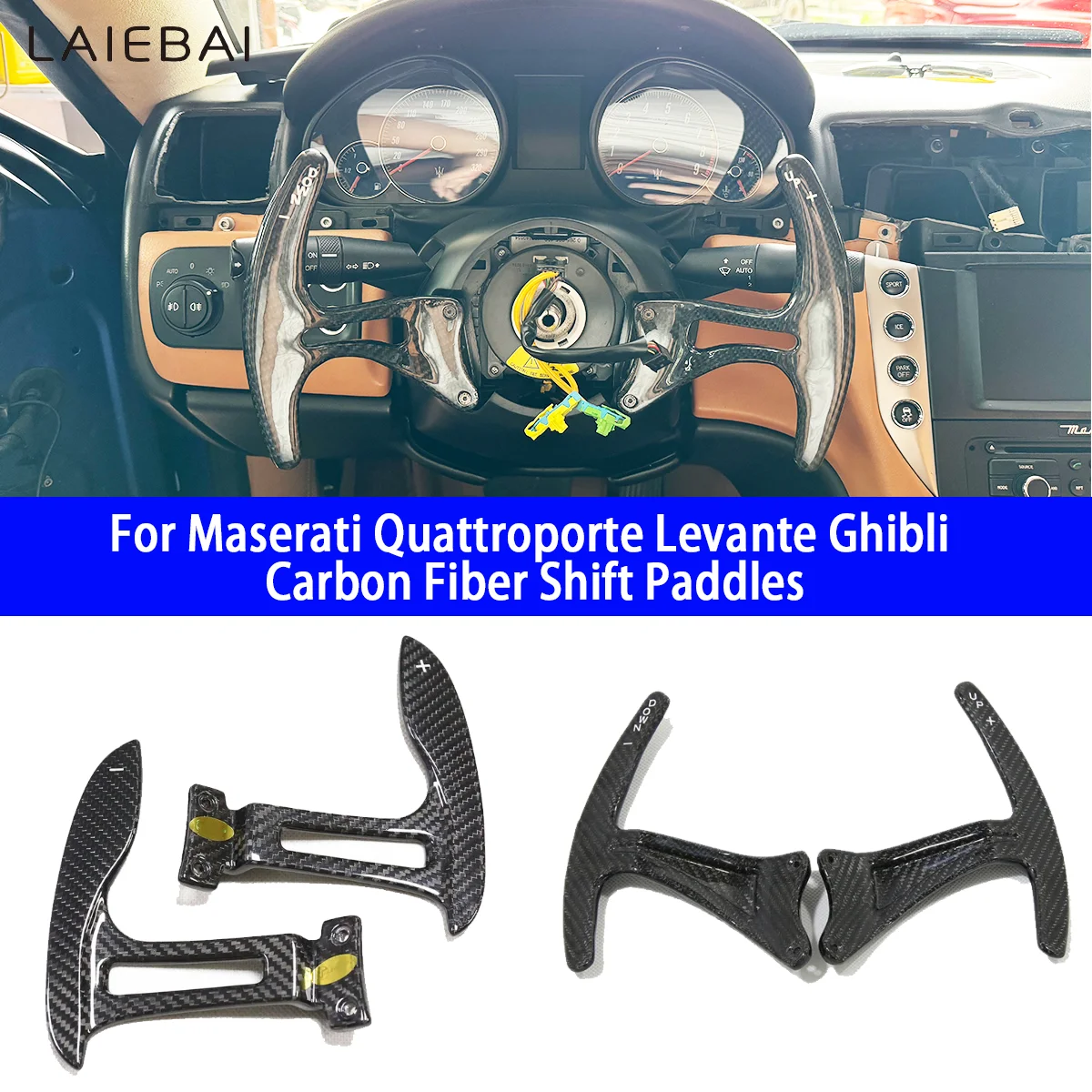 For Maserati Quattroporte 13-21 Levante 10-15 Ghibli 14-21 Carbon Fiber Steering Wheel Shift Paddle Replacement Installation