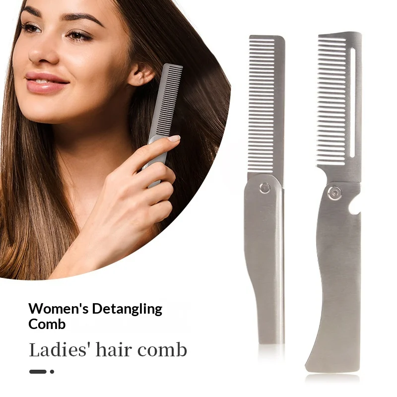 Men Retro Oil Head Comb Portable Folding Stainless Steel 201 Comb Hairdressing Styling Round Teeth Comb Texture Modeling Steel C