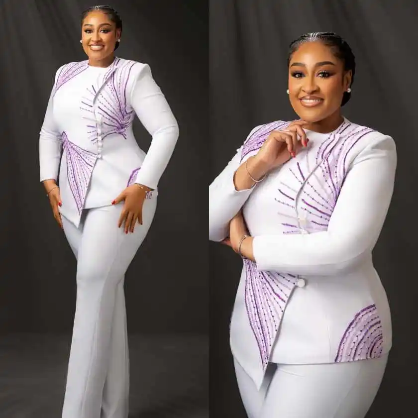 

Fashion Women Suit 2 Pcs Blazer Pants Beaded Sequin Formal Occasion Party Prom Banquet Jacket Customized