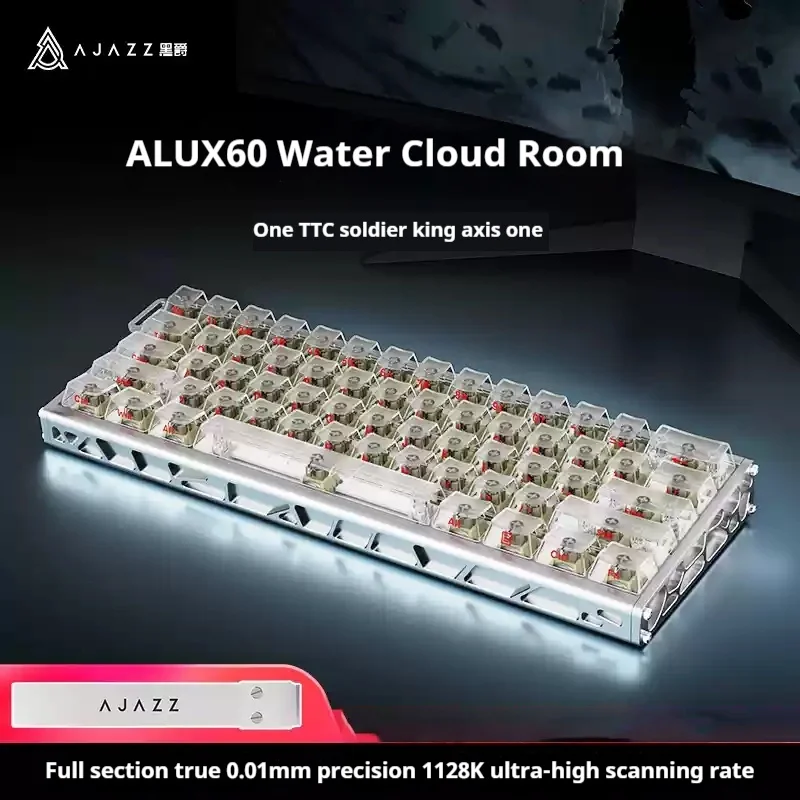Ajazz Alux60 لوحة مفاتيح ميكانيكية ذات محور مغناطيسي من الألومنيوم بالكامل باستخدام الحاسب الآلي مخصصة ذات توصيل ساخن لعبة سلكية لوحة مفاتيح للرياضات الإلكترونية هدية مفاجئة
