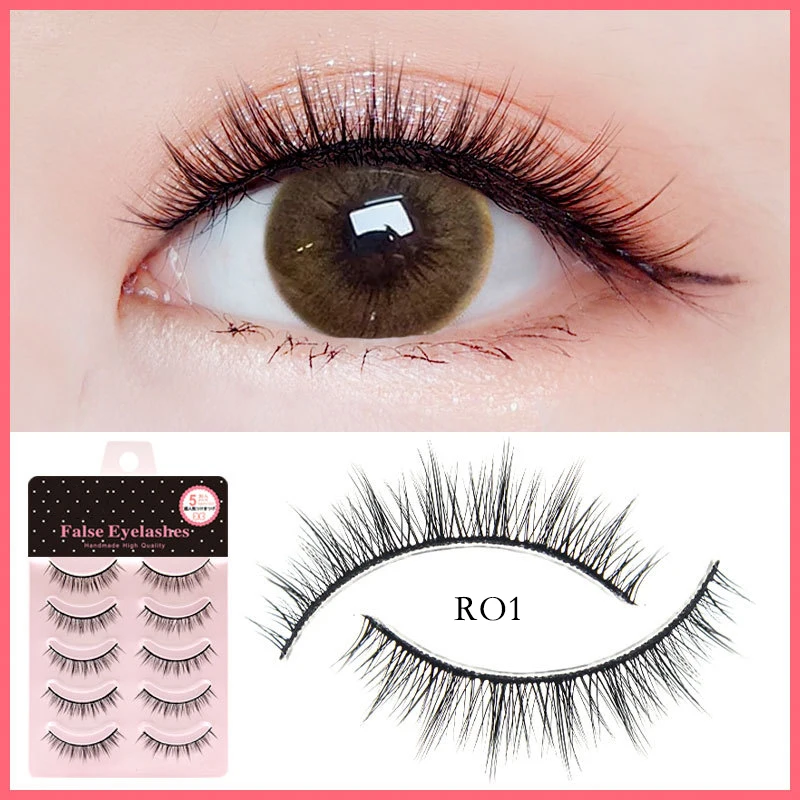 3D Falso Cílios Extensão Set, Natural Wispy Lashes, Eye Lash Falso, Suprimentos De Beleza, Ferramentas De Maquiagem, 5 Pares, 10 Pares