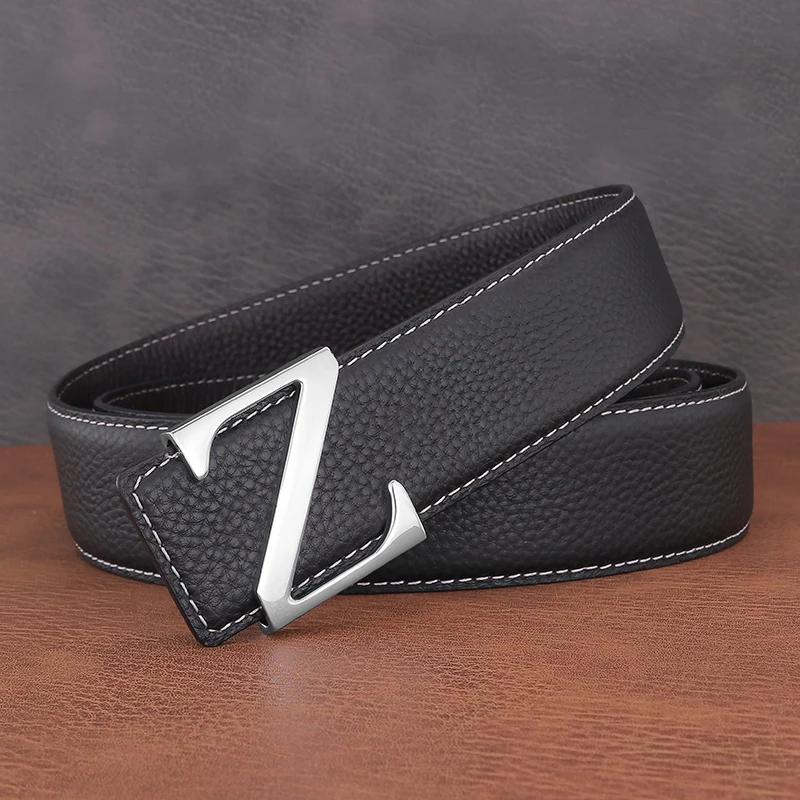 High Quality Z Letter Personality Belts Men Designer Famous Luxury Brand Fancy Vintage Jeans Full Grain Leather Ceinture Homme