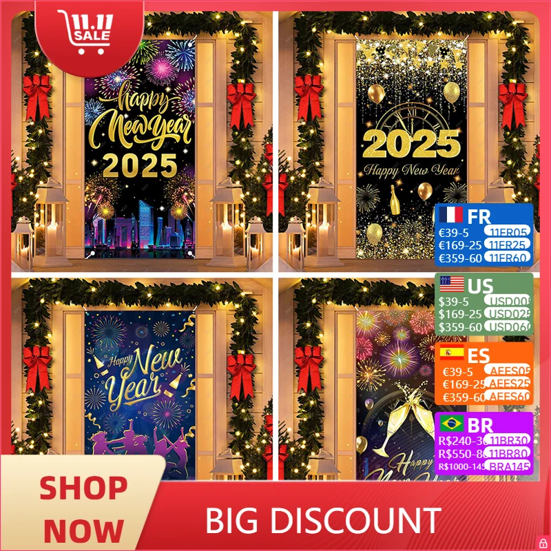 

2025 New Year Door Cover Decorations Banner Photography Background Indoor and Outdoor Veranda Backdrop Decor Supplies Photo Prop