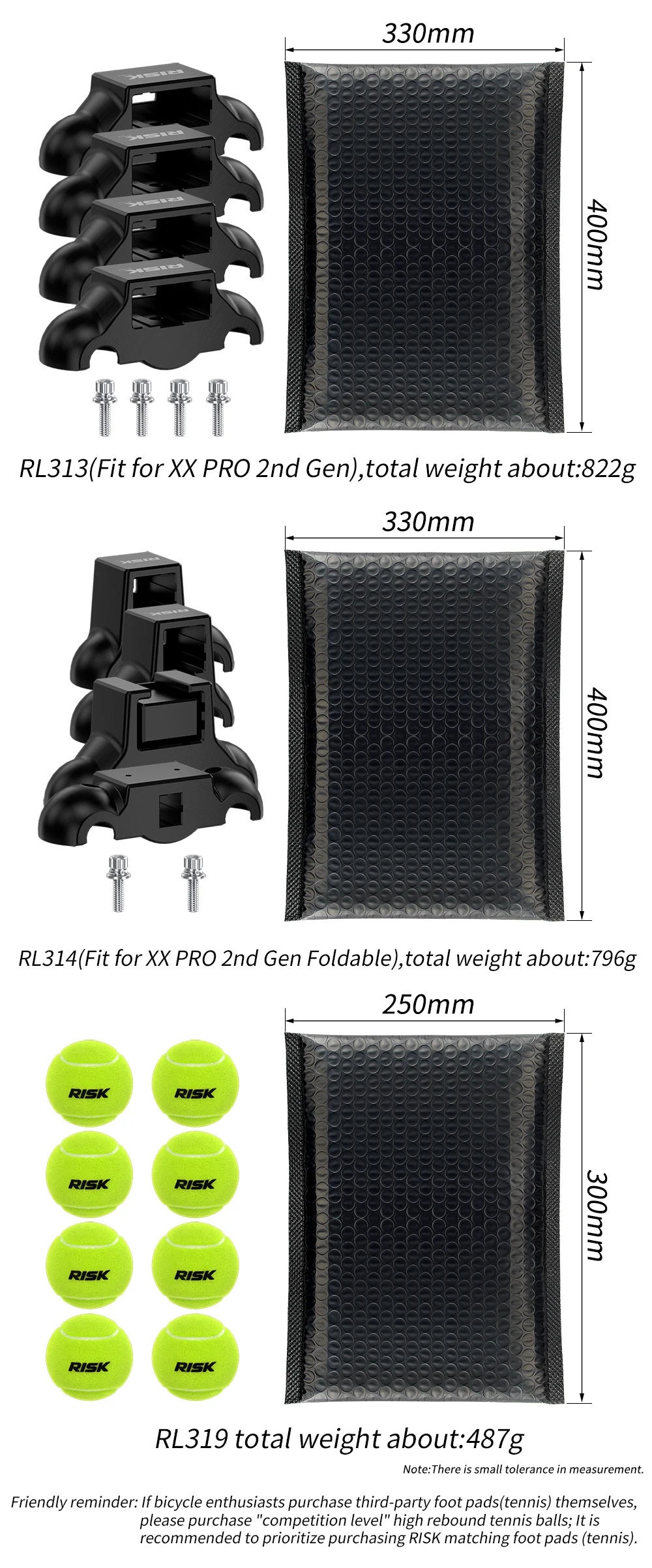 Risk Fahrrad-Trainer-Pufferfußpolster für X2/X2 MAX XX PRO 1. und 2. Generation sowie faltbare, stoßdämpfende Fahrrad-Trainer-Basishalterung – Detail 12