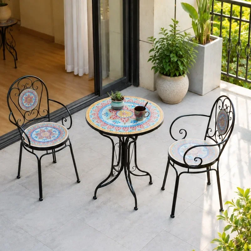 #Outdoor courtyard table and chair terrace Internet celebrity garden balcony table and chair combination wrought iron round tabl