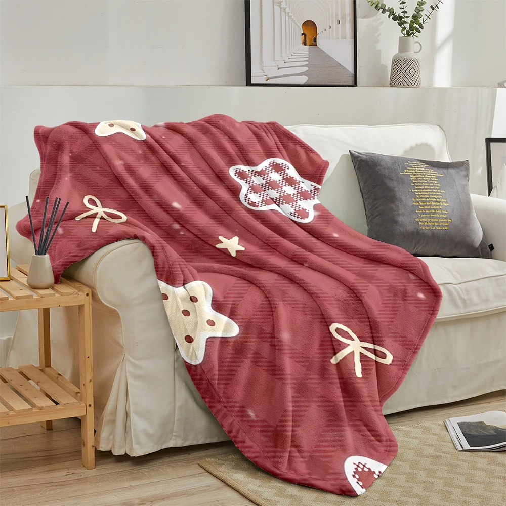 Christmas Stars Plaid Red Super Soft Flannel Blanket Fuzzy Warm Throw Blanket for Bed Couch Cozy Plush Bed Cover All Season