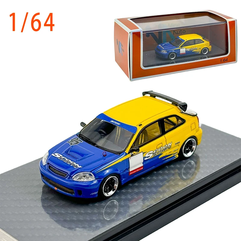 Resin Model Car 1:64 Honda Civic EK9 Type R SPOON Car ModeI Static Display Ferrari Play Vehicles Toys for Boys