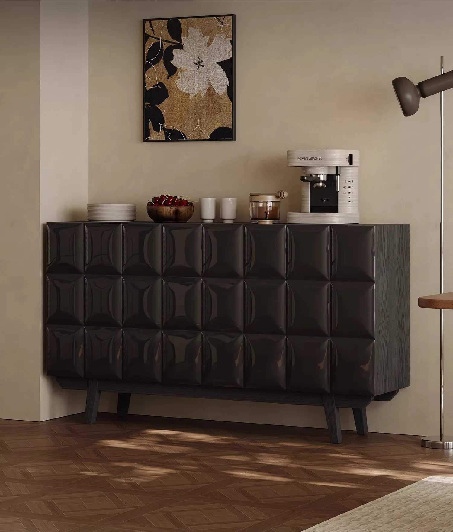 

Italian chest, bedroom against the wall, black solid wood, retro living room, dining side cabinet, high-end entrance cabinet