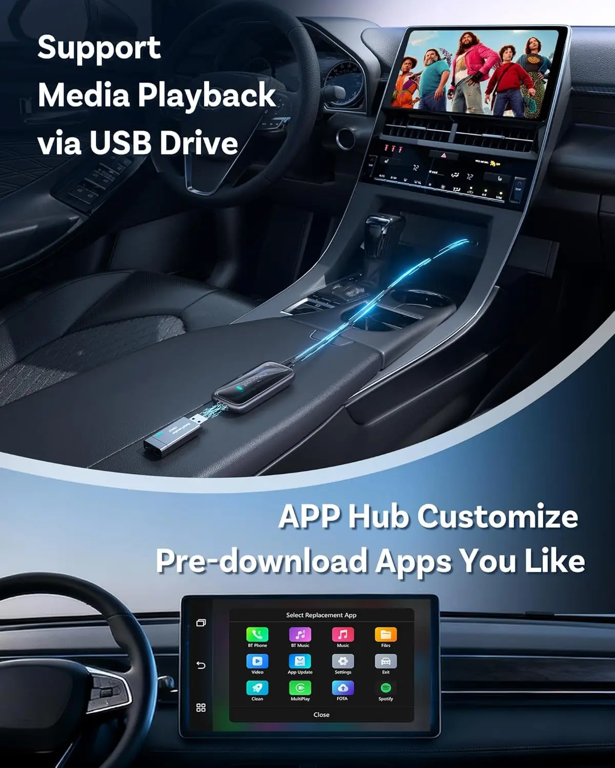 محول Play2Video Ultra 2026 اللاسلكي CarPlay Android Auto، صندوق بث AI مع Netflix/YouTube/IPTV وتشغيل USB #4