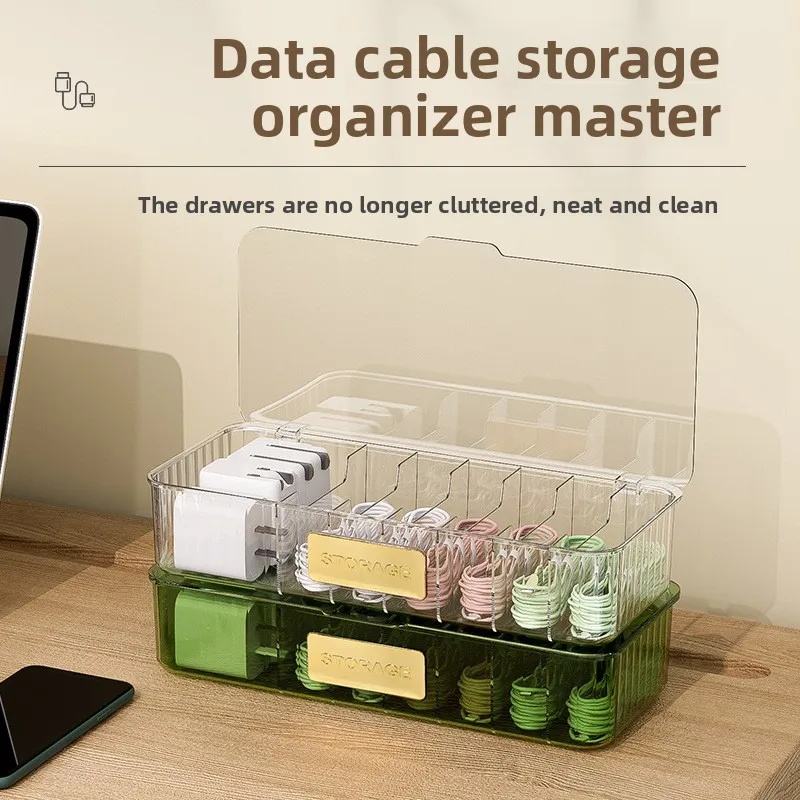 Data Cable Storage Box Desktop Multi-functional Storage Box for Headphones Mobile Phones and Charging Cables