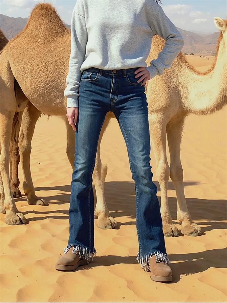 

Джинсы с расклешенными кисточками, женские джинсы с высокой талией и широкими штанинами, вышитые рваные лоскутные уличные джинсы, повседневная одежда Y2K