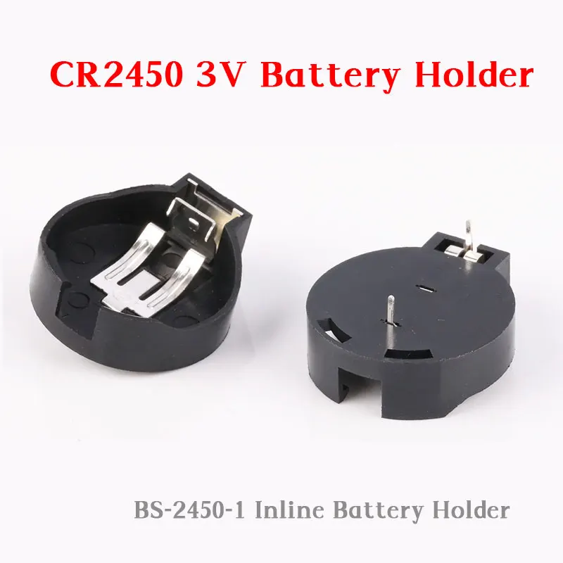 5- 50pcs CR2450 Battery Holder BS-2450-1 3V 2 Pins Direct Plug Button Cell Box 2450 Battery Storage Case Compartment