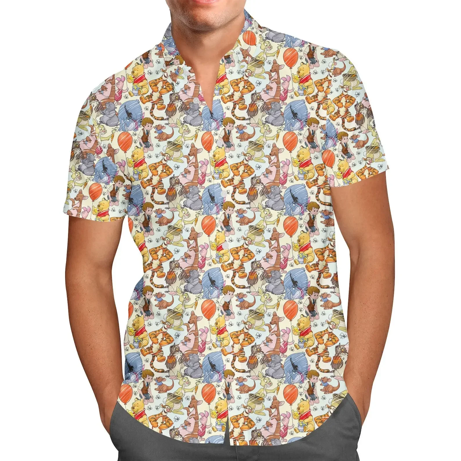 Tigger hawaianas-camisas de manga corta Unisex, camisas hawaianas de Disney, camisas Vintage con botones, camisas casuales de playa