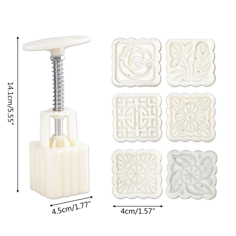 50g Moon Cake Mold 6 Stamps Square Barrel Mooncake Hand Pressure Pastry Mould DIY Bakware Mid-autumn Festival