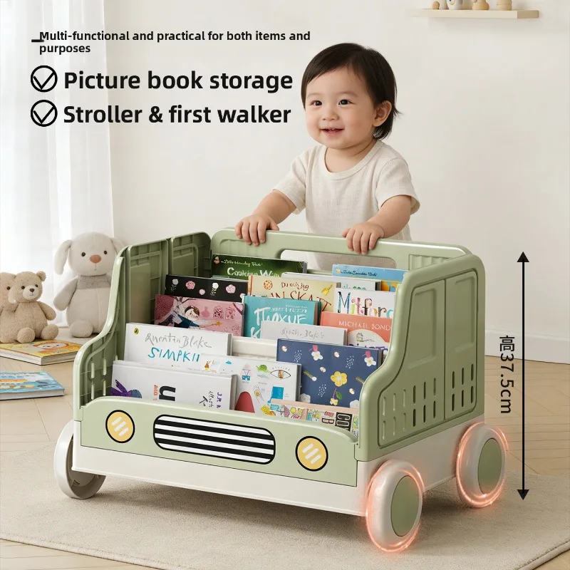 2 in 1 Baby Walker + Book Shelf  or 1 Year Old Toddler Sit-to-Stand Learning Toy with Detachable Board Book Storage Organizador