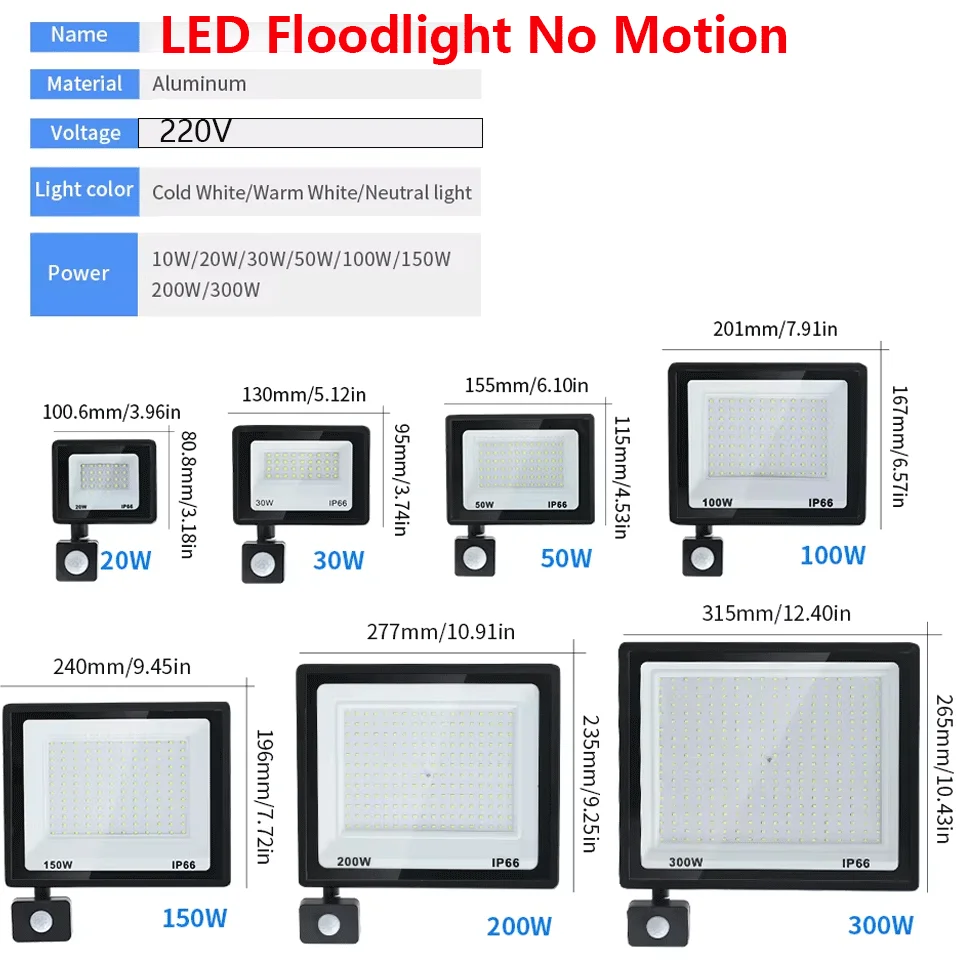 NONE Outdoor flutlicht LED PIR Motion Sensor projektor 220V IP66 Wasserdichte outdoor led spot LED Strahler Für Garten straße Licht 4