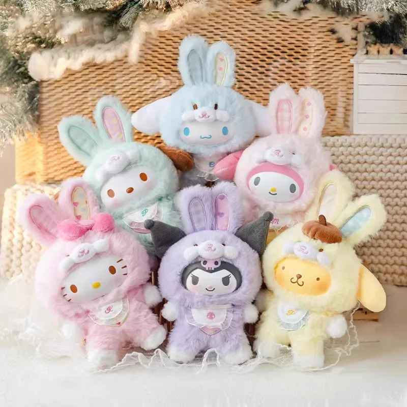 Genuine Sanrio Cartoon Elf Rabbit Series Blind Box Kuromi / Hello Kitty 3 Generations Vinyl Doll Children's Toys Christmas Gifts