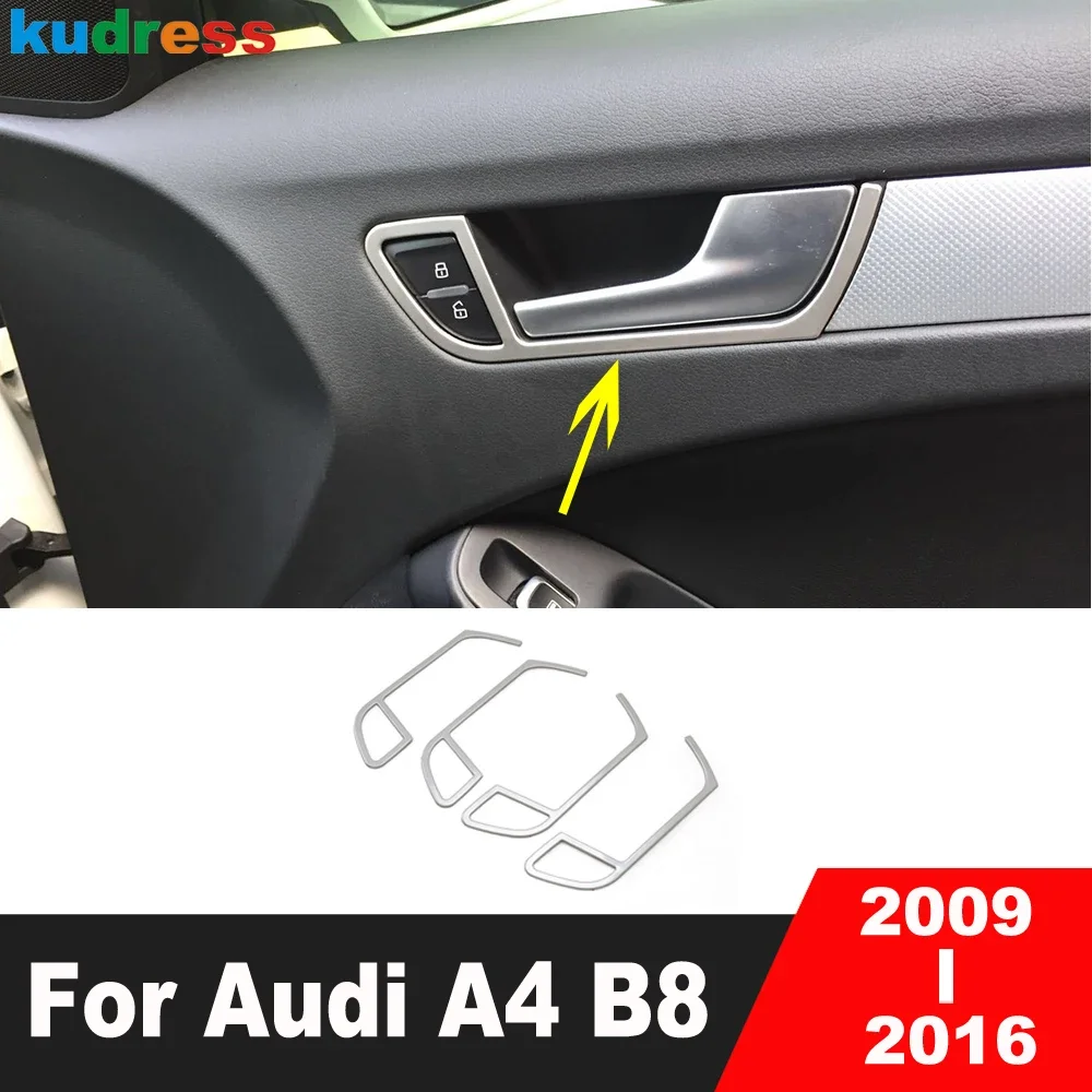 For Audi A4 B8 2009 2010 2011 2012 2013 2014 2015 2016 Steel Car Inner Door Handle Bowl Cover Molding Trim Interior Accessories