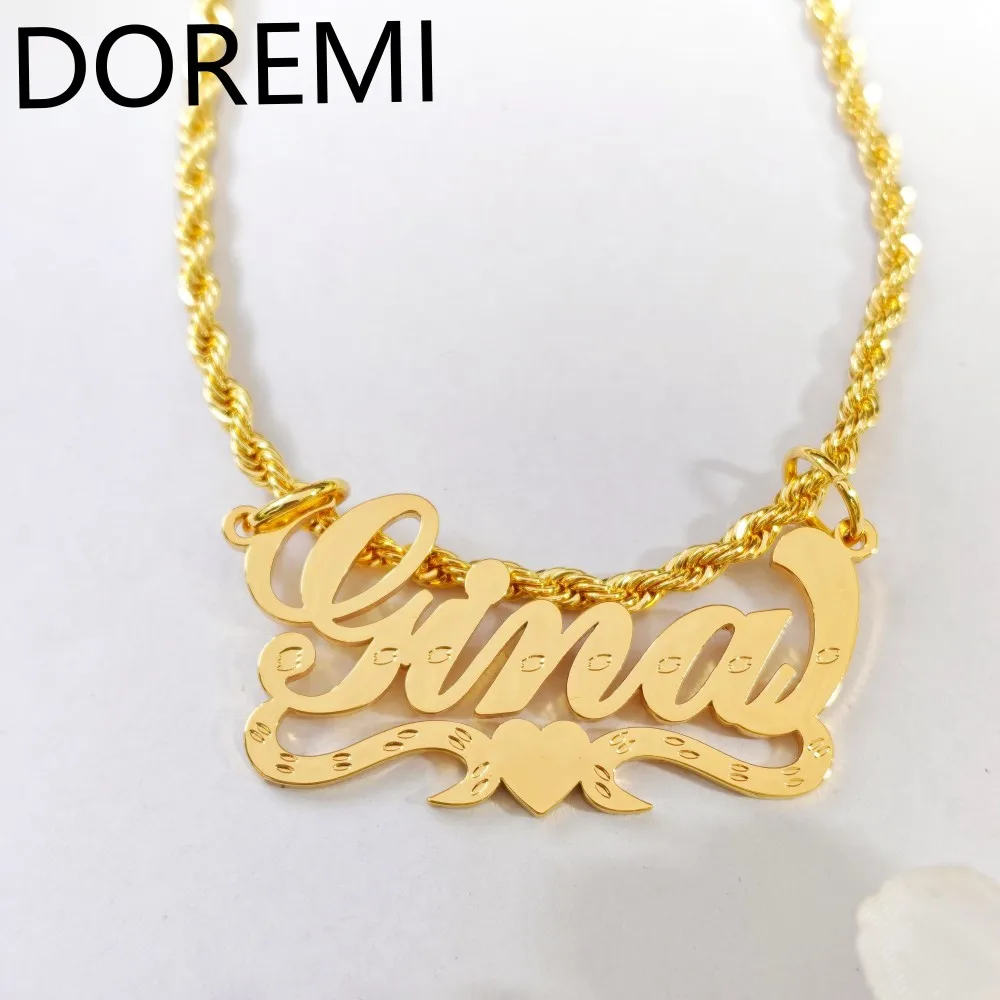 

DOREMI Dark Engrave Name Personalized Gift Jewelry Design Hip Hop Rope Chain Necklace Women Necklace