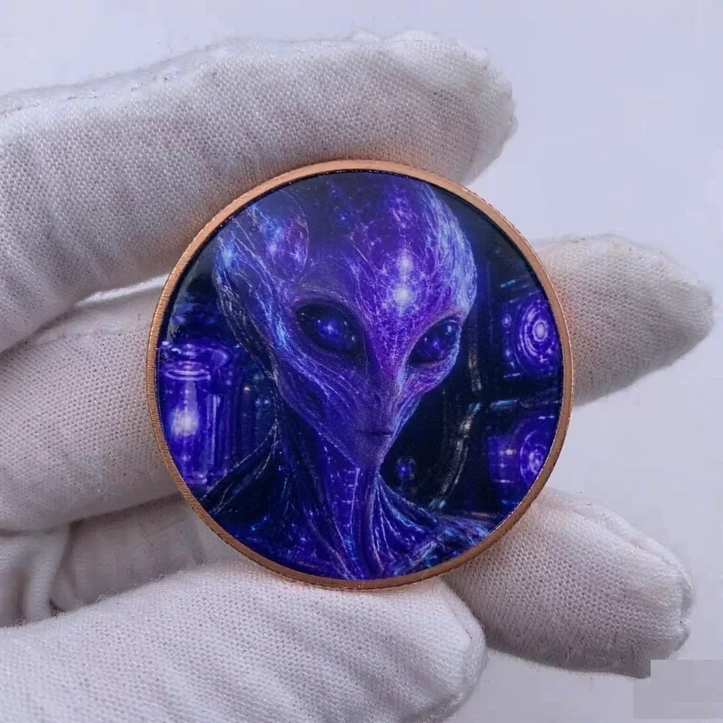 1oz .999 Fine Copper Round Extraterrestrial Visit Galaxy Alien Close-Up UFO Colorized Sci-Fi Space Fantasy Collectible Gift