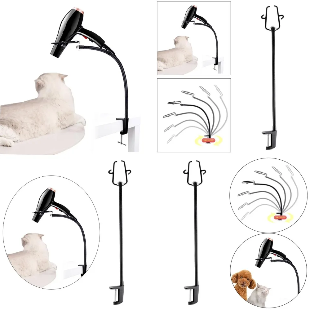 Sturdy Hands Free Stainless Steel Hair Dryer Stand for Countertop Mounting with Adjustable Clamp|Convenient and Secure Pet Groom