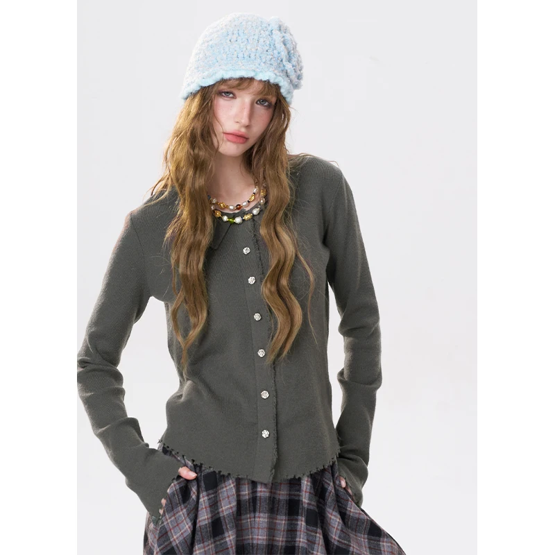 ELFSACK Preppy Sweet Solid Single Breasted Peter Pan Collar Knitwear For Women