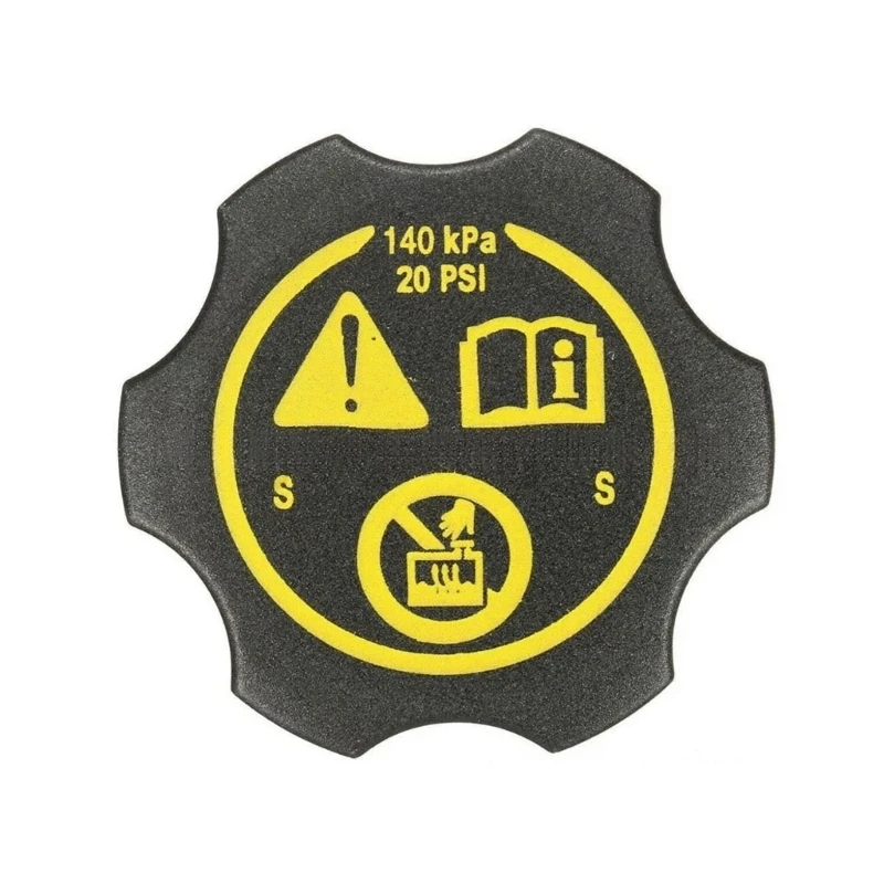 13502353 Radiator Coolant Cap Replacement, Black Plastic Service Part for Cooling System Maintenance, Yellow Warning Print, 1
