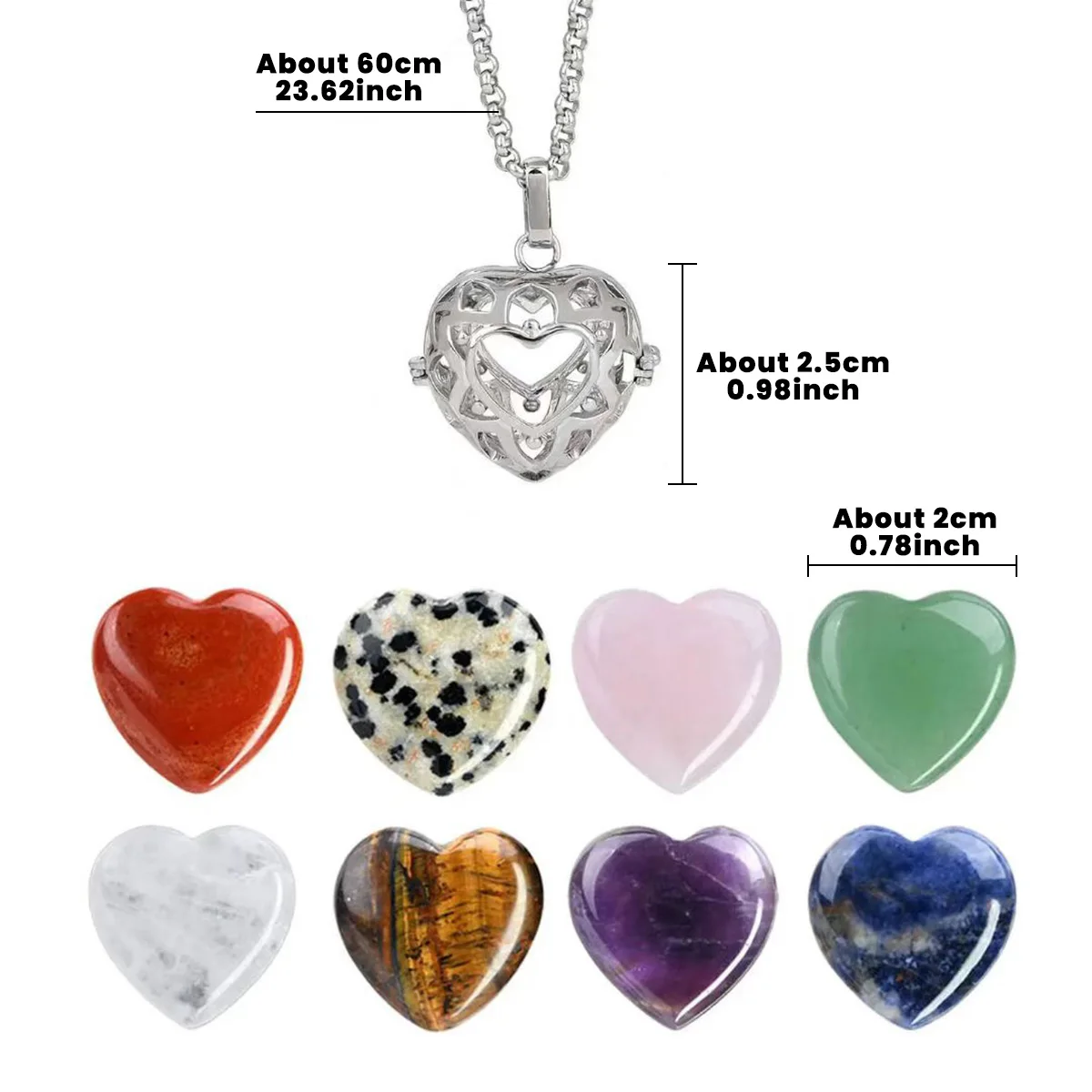 Natural Healing Gemstone Seven Chakra Heart Pendant Set Amethyst Selenite Yoga Collection Reiki Crystal Crafts with Gift Box