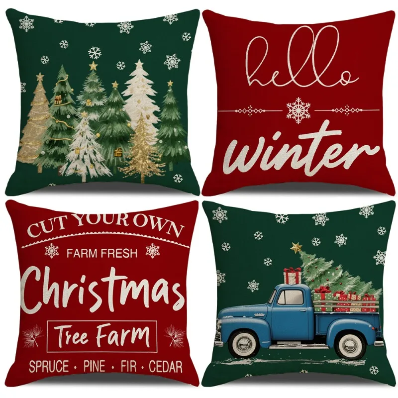 

Рождественские наволочки 45x45 см, набор из 4 декоративных декоративных подушек для рождественской елки, украшение для зимней вечеринки для домашнего дивана