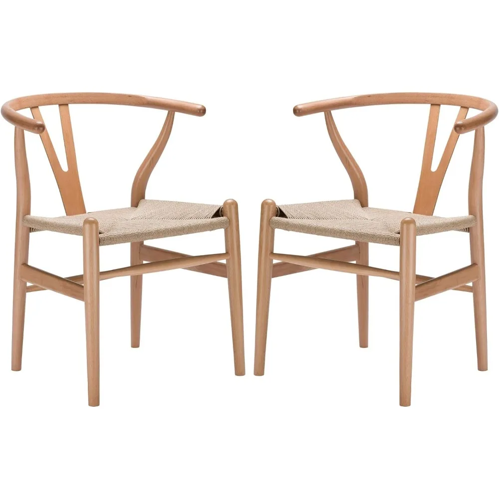 

Weave Modern Wooden Mid-Century Dining Chair, Hemp Seat, Natural (Set of 2)