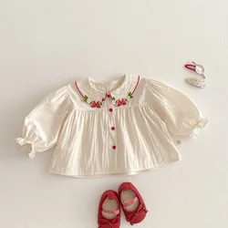 MILANCEL New Spring Girls Clothes Set Kids 0-5T Embroidered Strawberry Shirt Jeans Children Outwear Clothes