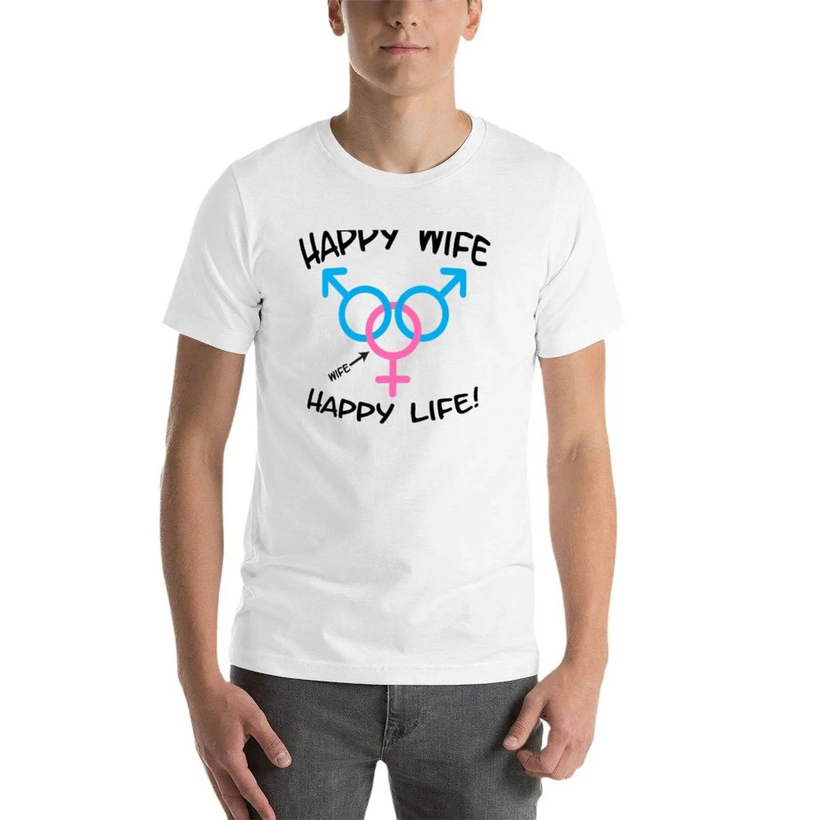 Happy Wife Happy Life Swinger MFM Threesome Swinger Lifestyle Design T-shirt tees sweat men clothing