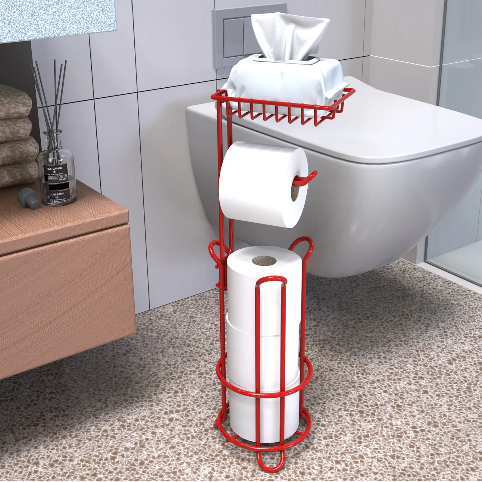 

Home Use Standing Toilet Paper Rack Iron Art Bathroom Living Room Storage Shelf round Paper Towel Organizer Floor Mounted