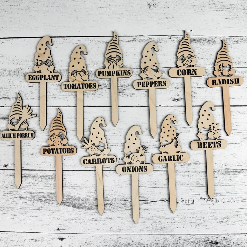 Garden Markers, Gnome decor, Gardening Stakes, Herbs & Veggies Seed Name Sticks with gnomes, Plant tag, Plant Signs, Label