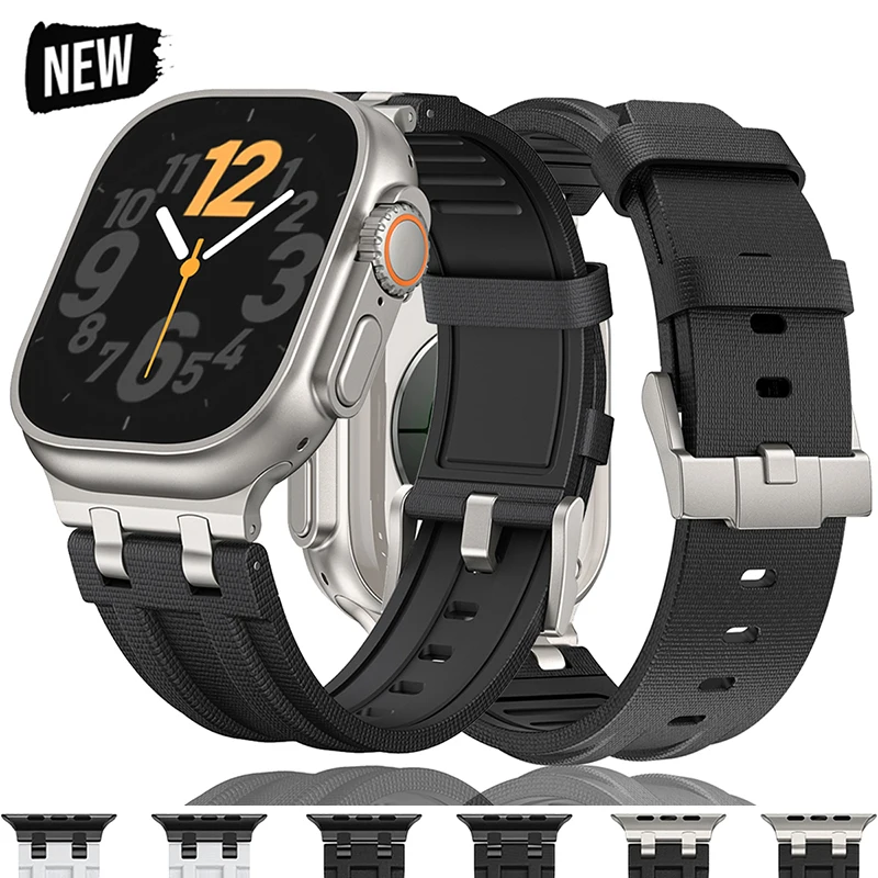Спортивный силиконовый ремешок для Apple Watch Ultra 2 3 49 мм, браслет из нержавеющей стали для Iwatch 11 10 46 мм 44/45 мм, прочный ремешок