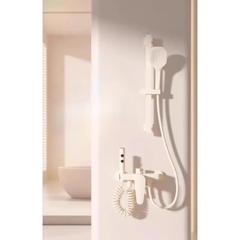 

Cream wind, white, simple, shower set, all copper, bathroom, split type, no top spray.