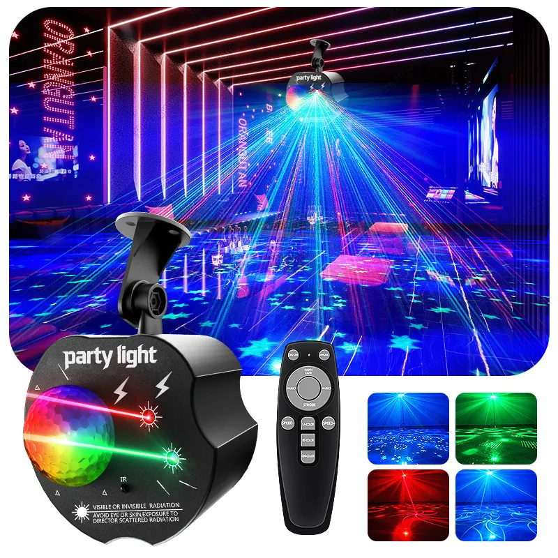 Red and green laser lights voice-activated remote control magic ball disco lights party mini DJ ambient lights