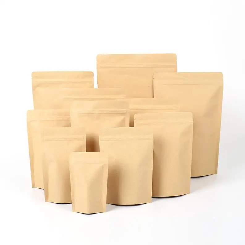 500pcs Brown Kraft aluminizing pouch,Stand up kraft paper aluminium foil bag Resealable Zip Lock Grip seal Food Grade ni126