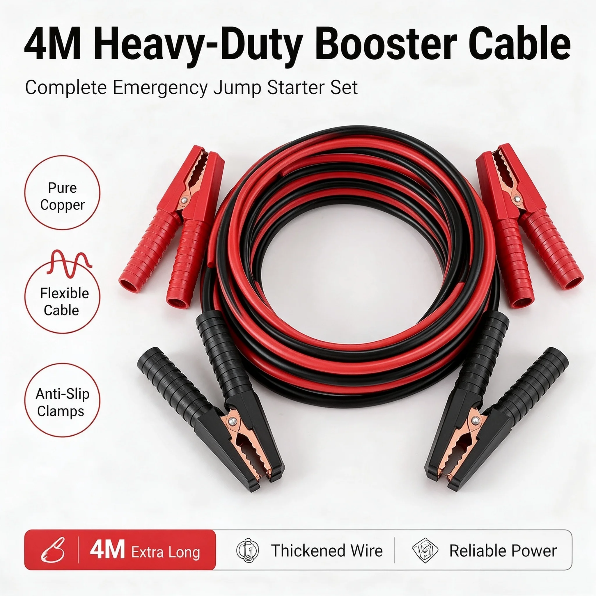4-m Fully Enclosed Car Battery Jumper Wire, Pure Copper Connection Wire, Thickened Jumper Wire, Jumper Wire Jumper Cable