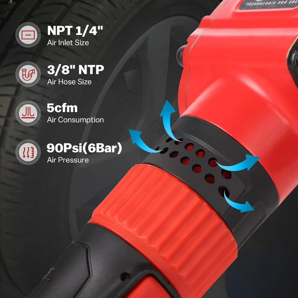 1/2インチアングルインパクトレンチ、最大トルク910フィートポンド、コンパクト軽量3.63ポンド設計、ヘビーデューティー7500RPM 1/2ミニエアインパクトガン