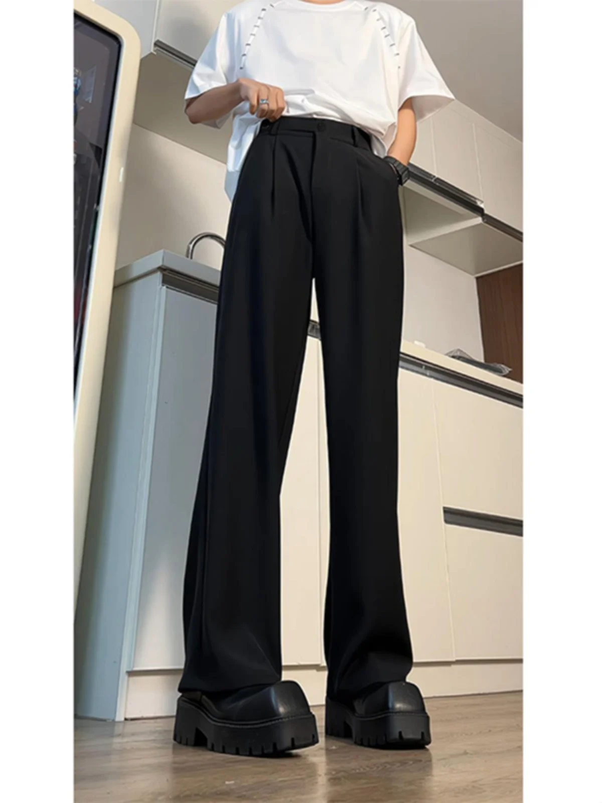 Summer Ultra-thin Men's Pants Soft Comfortable Solid Color Elastic Business Straight Long Slim Suit Trousers Brand Working A305