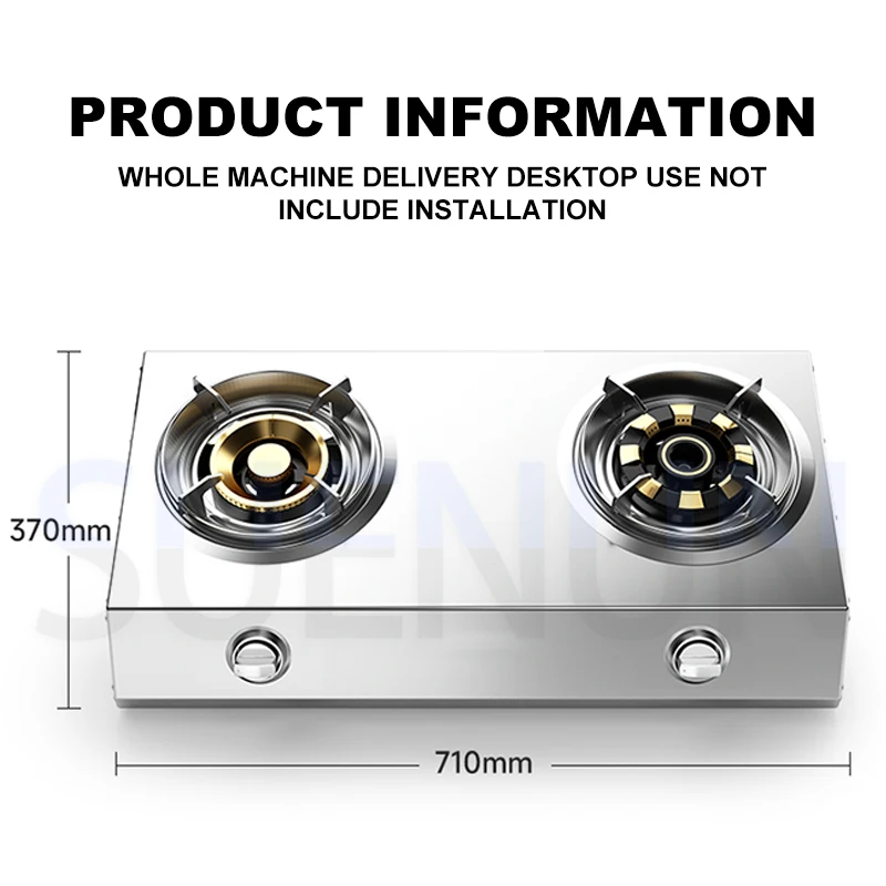 Réchaud à gaz de bureau en acier inoxydable, 2 brûleurs, double réchaud, ménage, bain, feu, vequefié, naturel, cuisinière à gaz