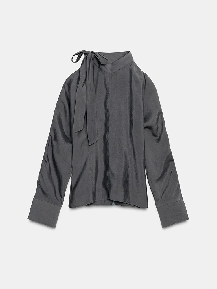 甘くてスタイリッシュな新作レディースシャツ、肩にスリット、蝶結び、多用途、2025年冬コレクション、ファッショナブルなエスニックウェア