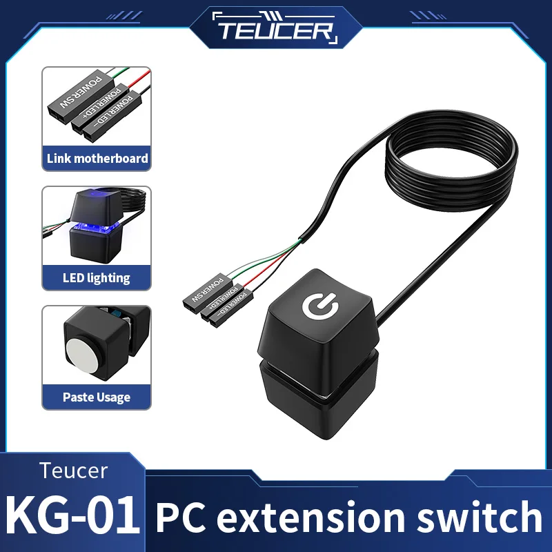 Teucer KG-01 External Start Power On/Off Button Extension Cable 1.65/5/10M LED Lights Computer Desktop PC Motherboard Switch