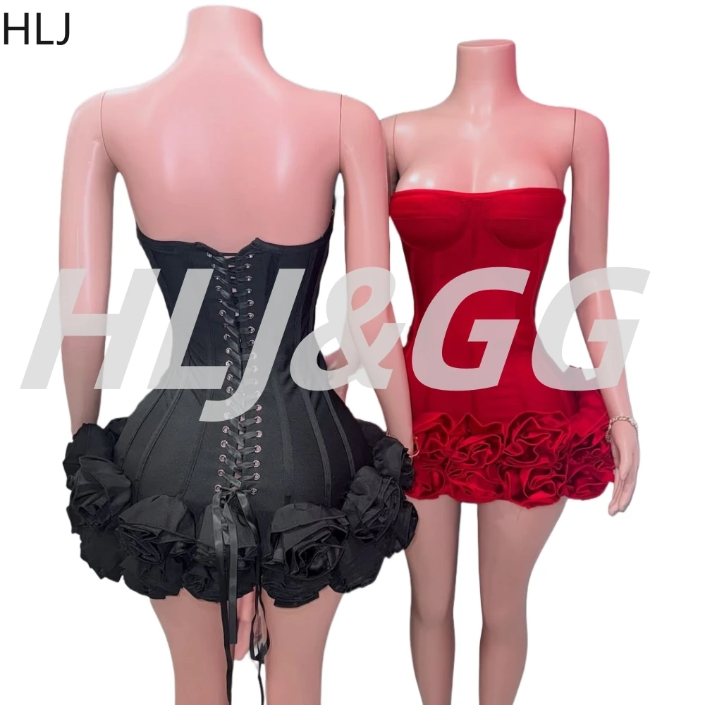 HLJ-vestido Floral de lujo para mujer, minivestido de fiesta de noche con hombros descubiertos, sin mangas, Espalda descubierta, ajustado, Sexy, para discoteca