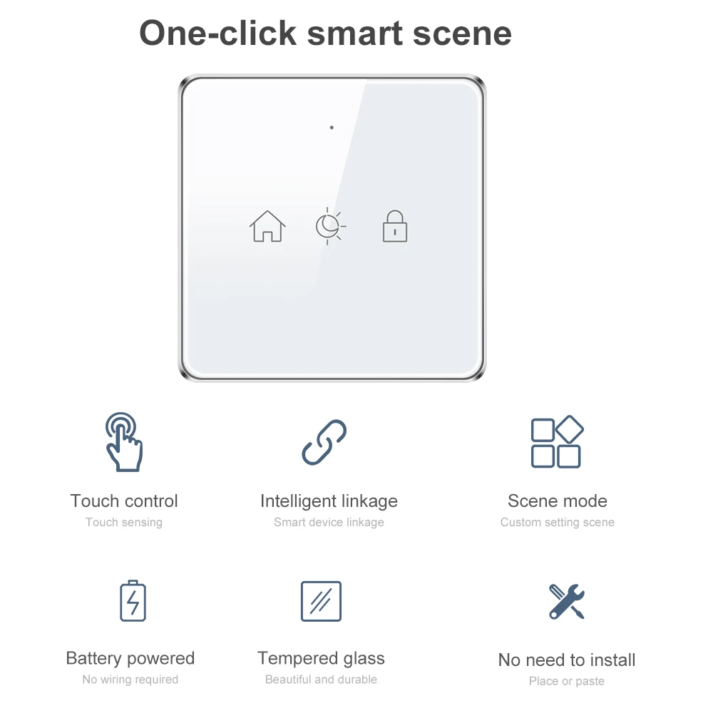 Tuya ZigBee Wireless Scene Switch Touch Glass Panel Remote Controller 3Gang Smart life App Multiple Support Alexa Google Home