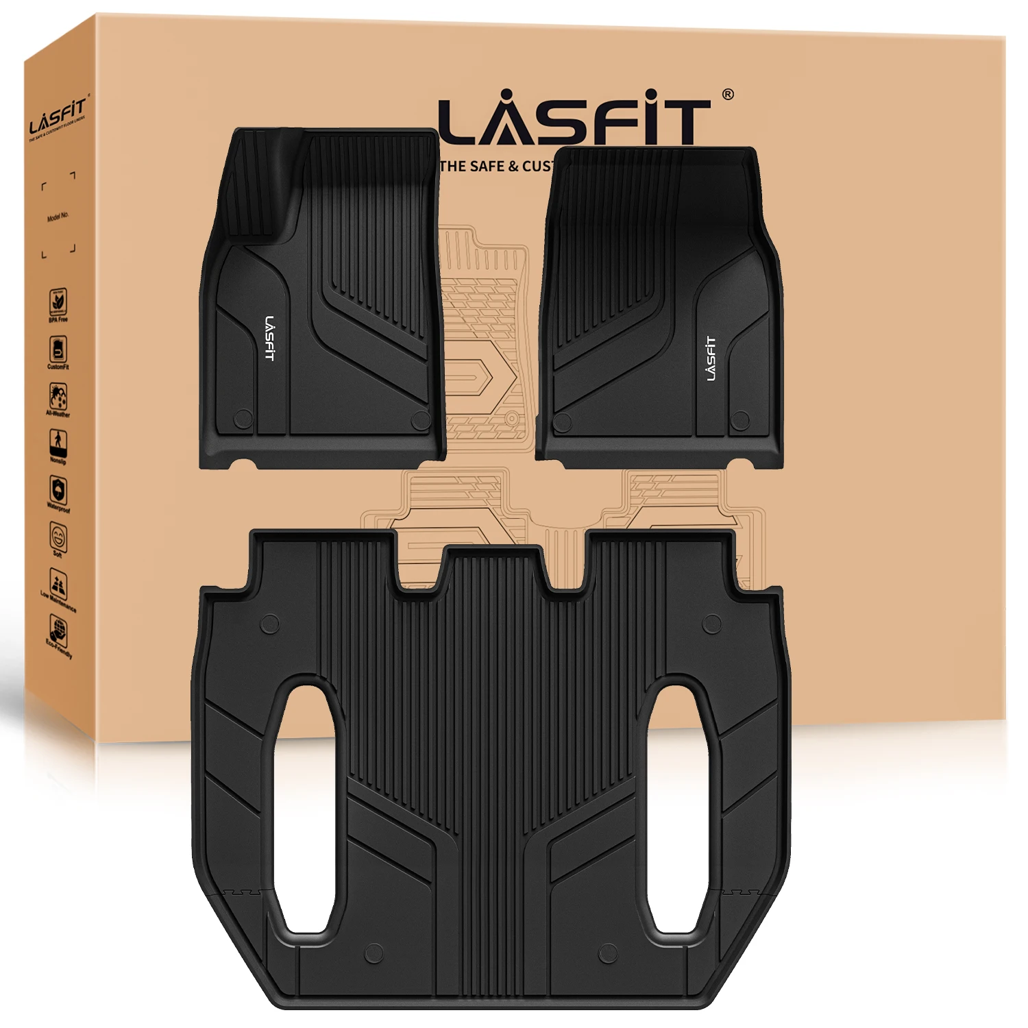 LASFIT Floor Mat Fit for Tesla Model X / X Plaid 2021-2024 6 Seats Only, Don't fit 5 seater or 7 seater, TPE Floor Liner