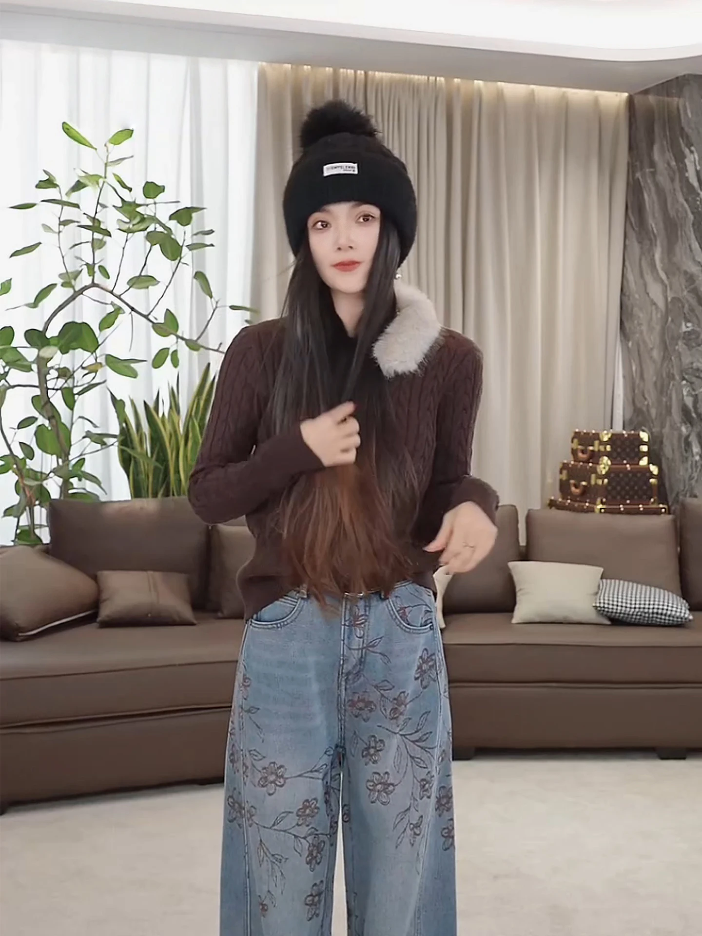 

Красный вязаный свитер, женский внутренний свитер с меховым воротником, повседневный трикотаж обычного кроя, длинный свеч, подходит для всех возрастов